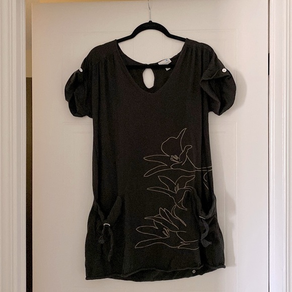 Loomstate beachy tee / coverup  deep army green, pockets & keyhole closure⛱️ - Picture 2 of 6